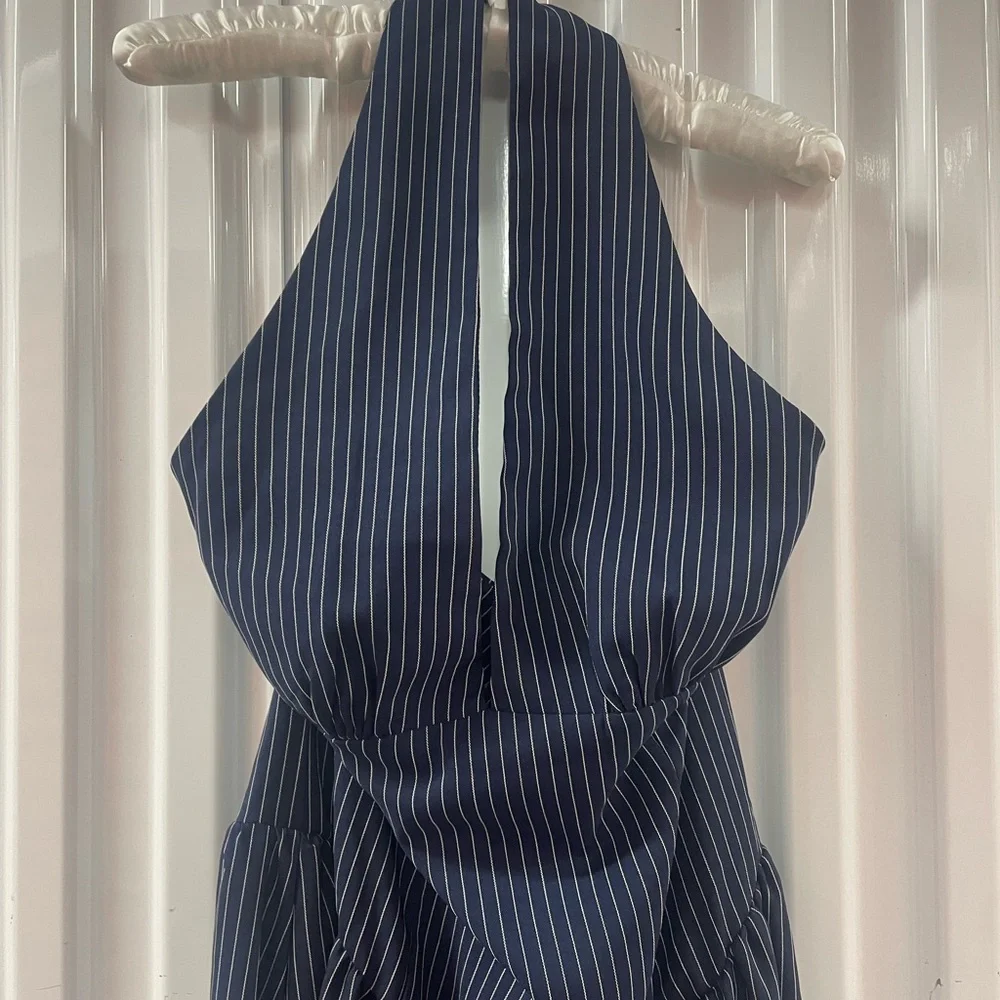 Jayla Pinstripe Halter Maxi Dress - Navy/combo Size L - Picture 6 of 7